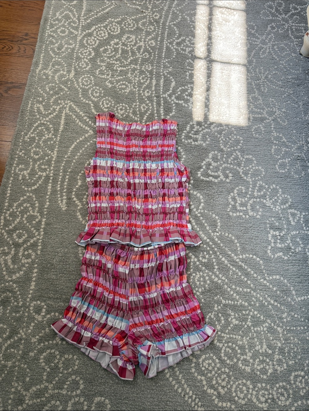 Girls Pink Striped Smocked Tank & Shorts Set